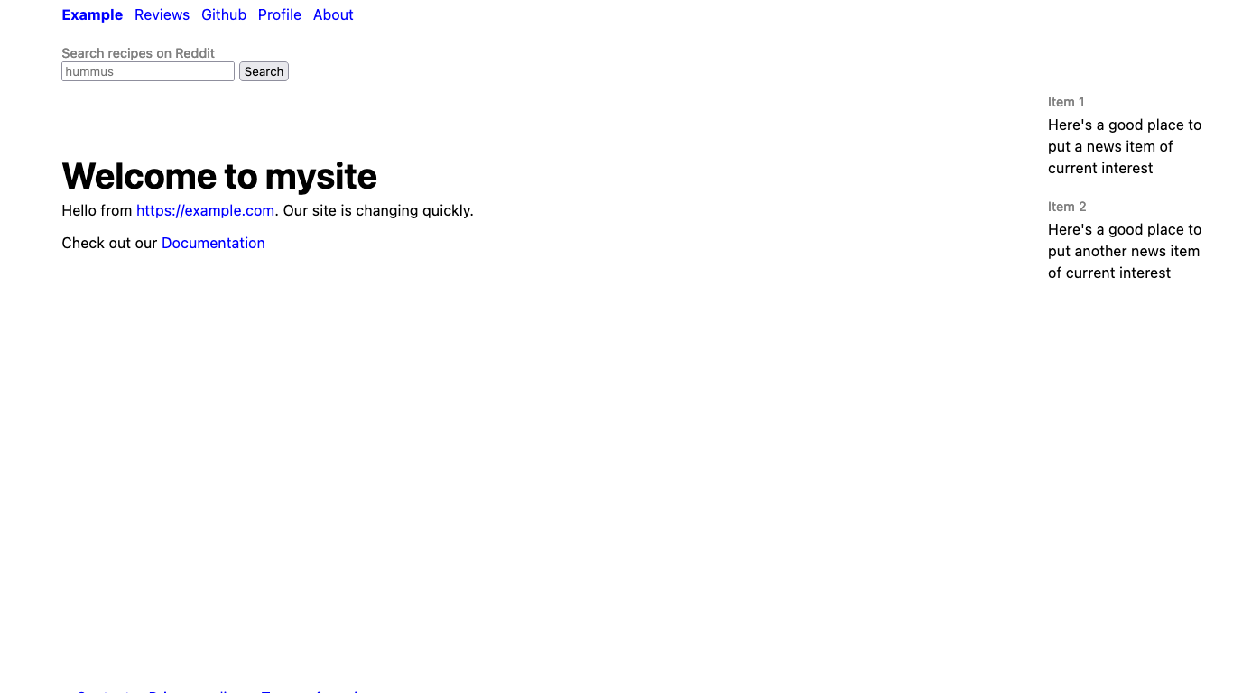 Screen shot of revised home page