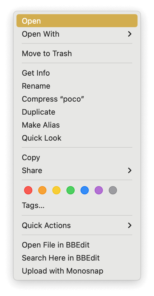 Screenshot of context open dialog