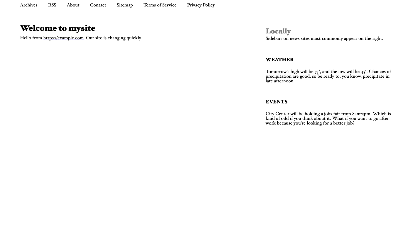 Screen shot of Informer theme with header suppressed