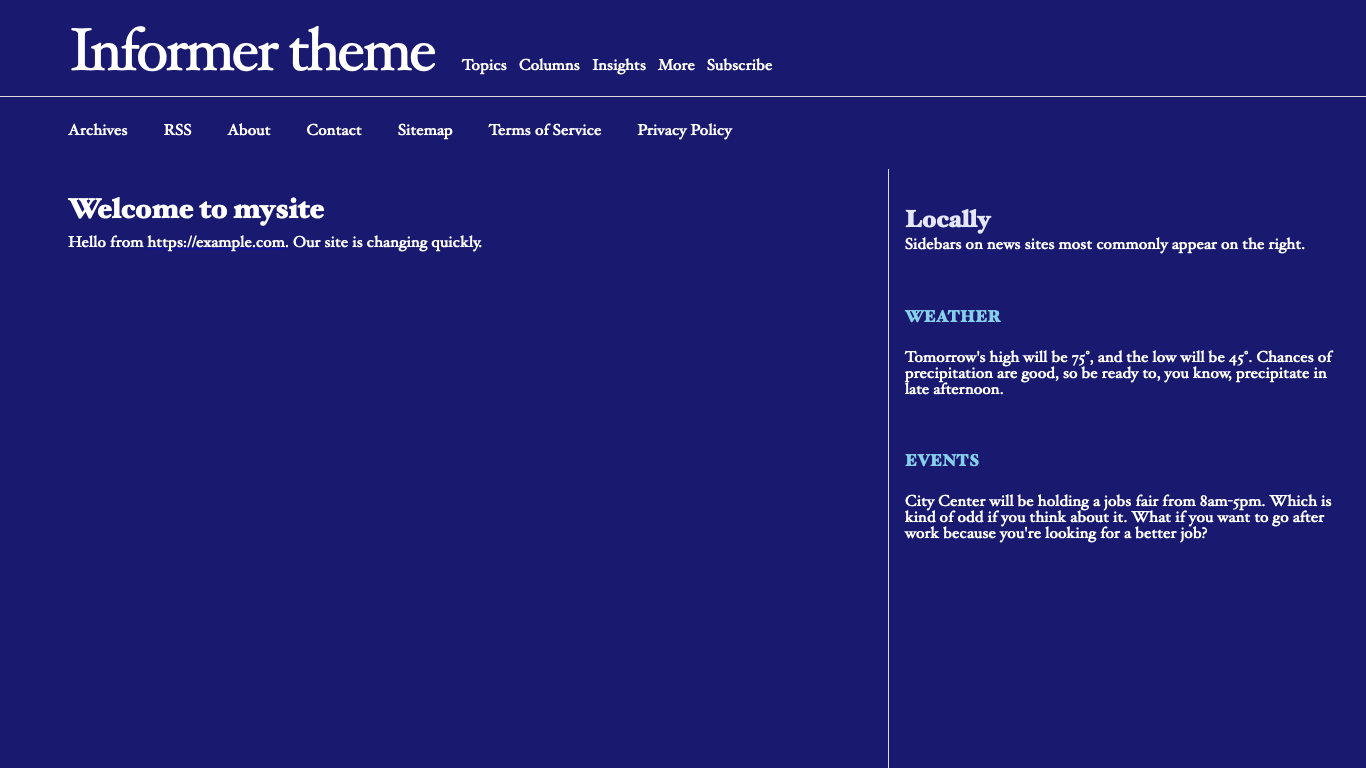 Screenshot of PocoCMS Informer theme in dark mode