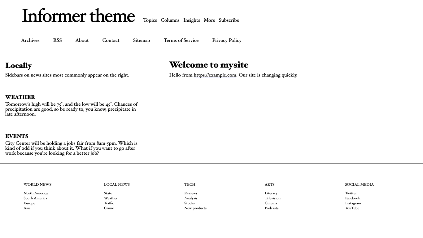 Screenshot of Informer theme with aside on left