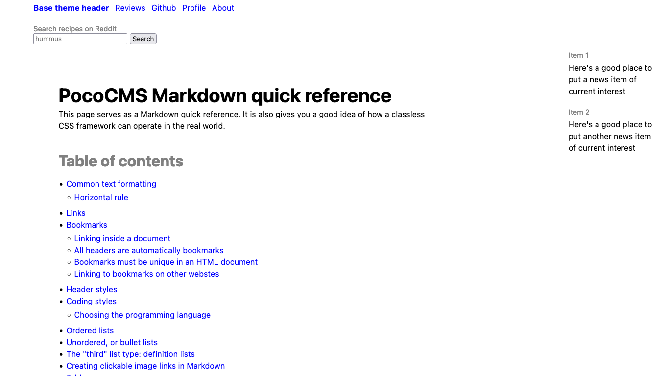 Same page but with mdemo.md demo document replacing article