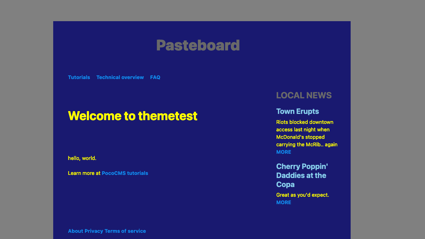 Screenshot of newly created theme with change to text color in dark mode