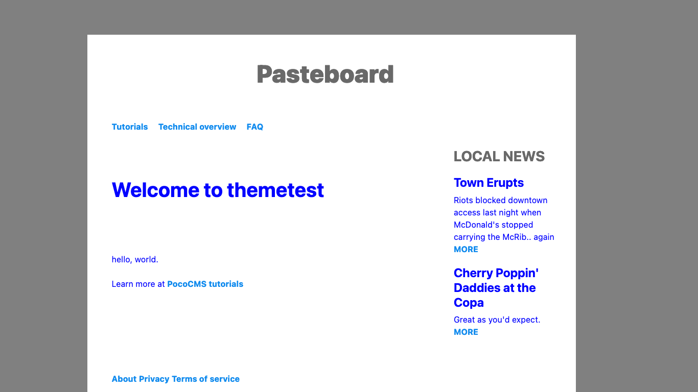 Screenshot of newly created theme with change to text color
