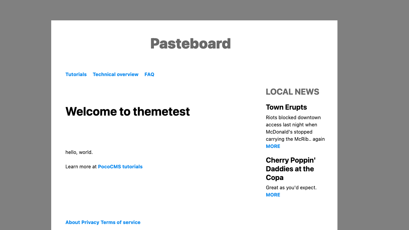 Screenshot of newly created theme
